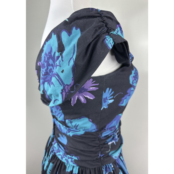 Vintage Laura Ashley Dark Floral 80's Style Dress Fit & Flare Rockabilly US 14 - Picture 9 of 16